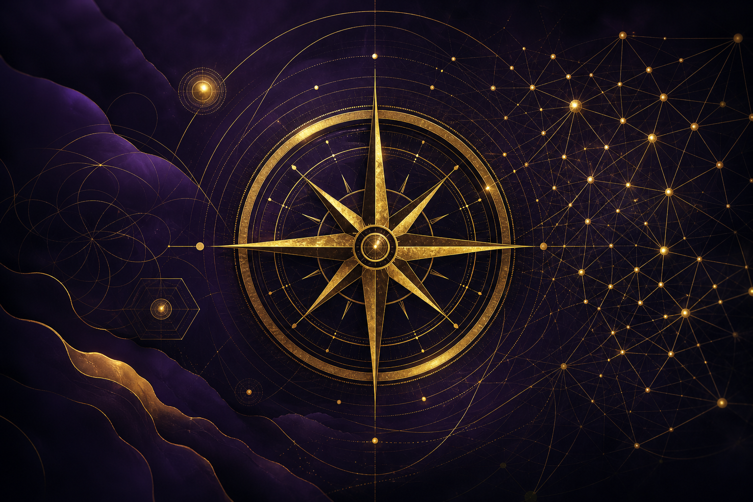 Strategic compass and interconnected decision pathways illustration
