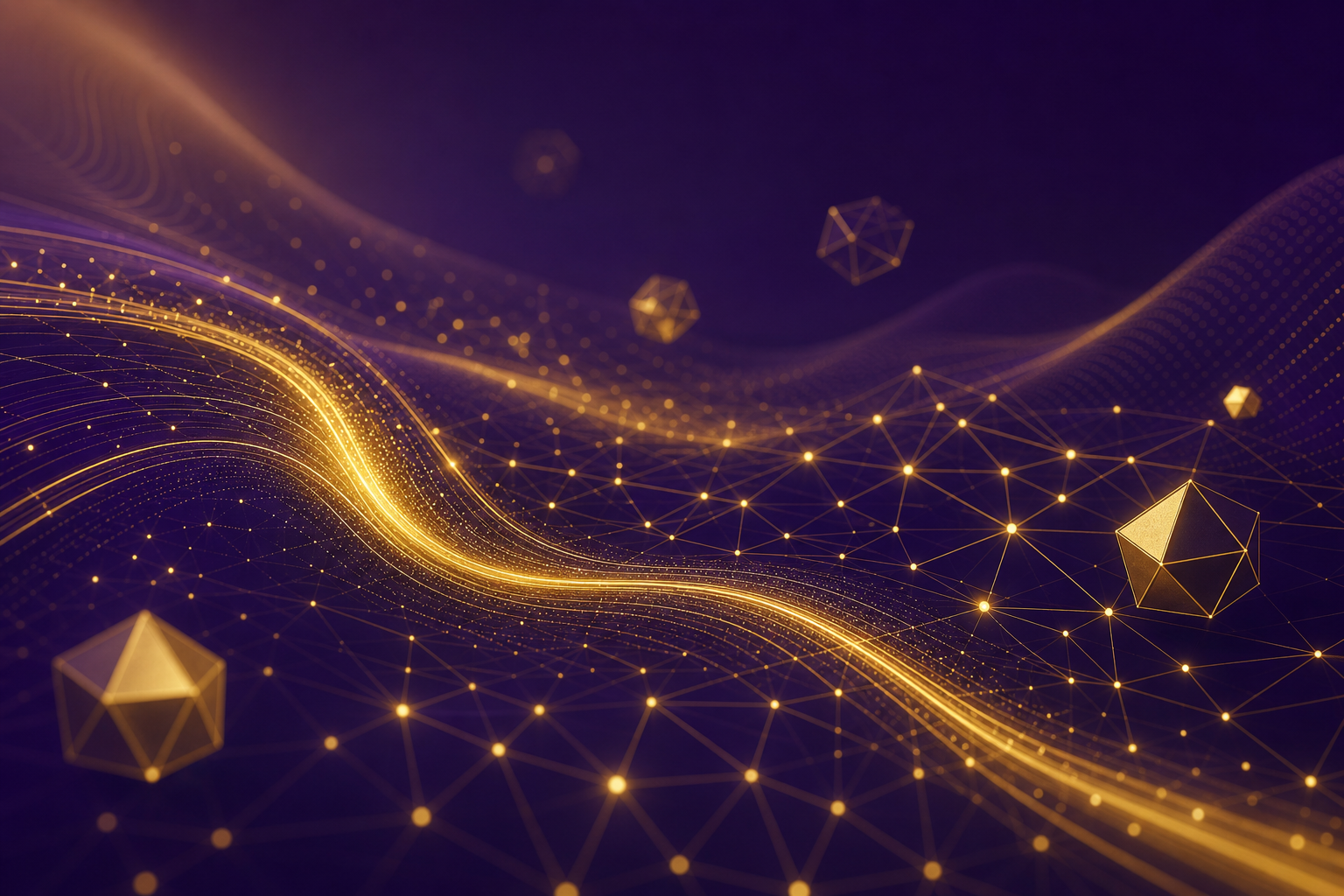 Abstract digital marketing visualization with purple and gold data streams