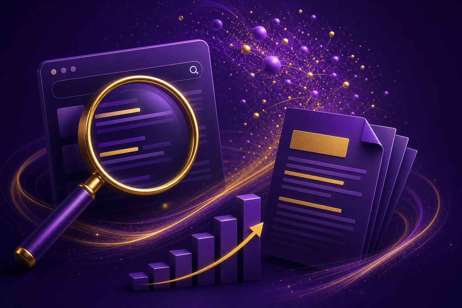 SEO and content strategy illustration with search and keyword concepts