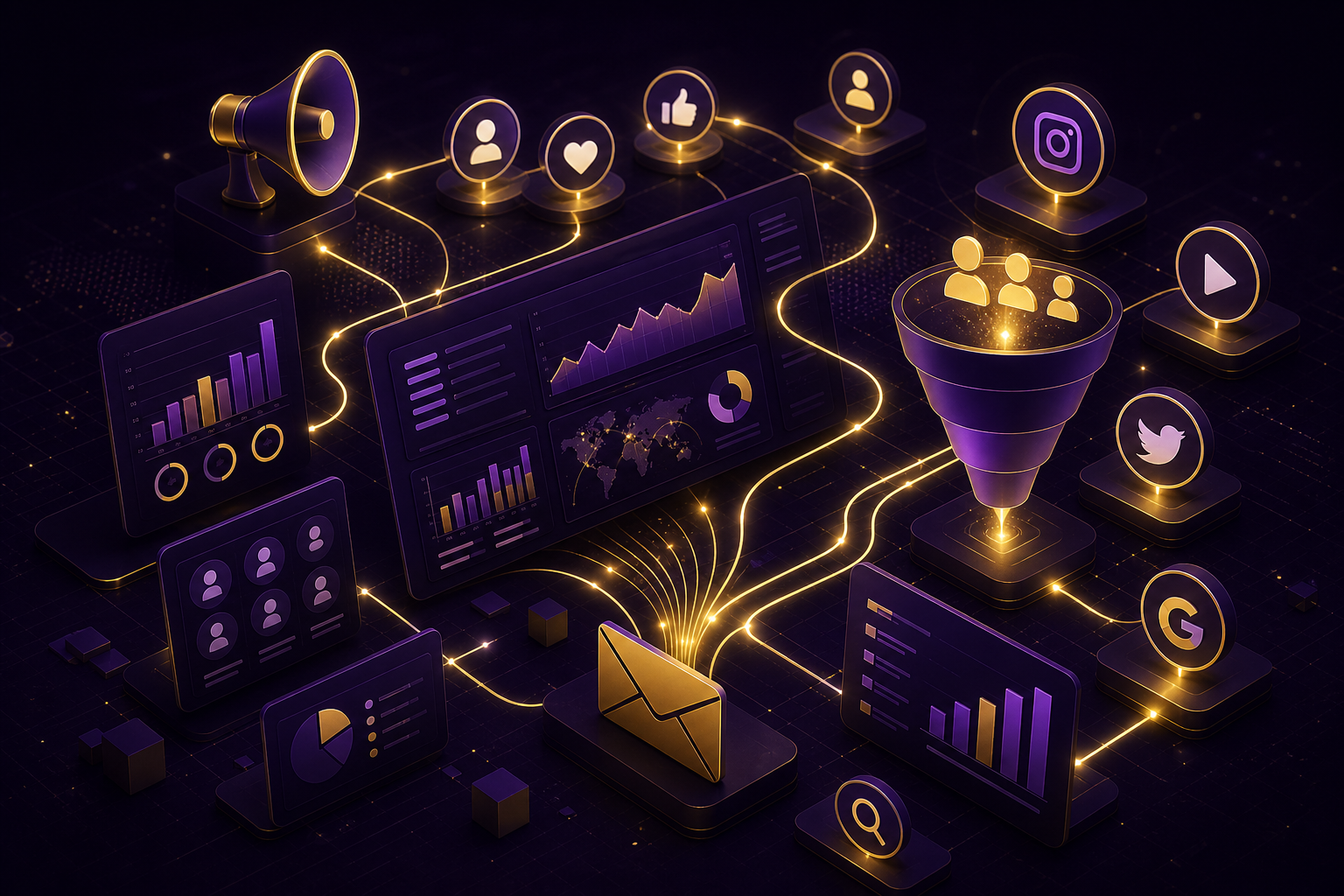 IT digital marketing multi-channel campaign illustration